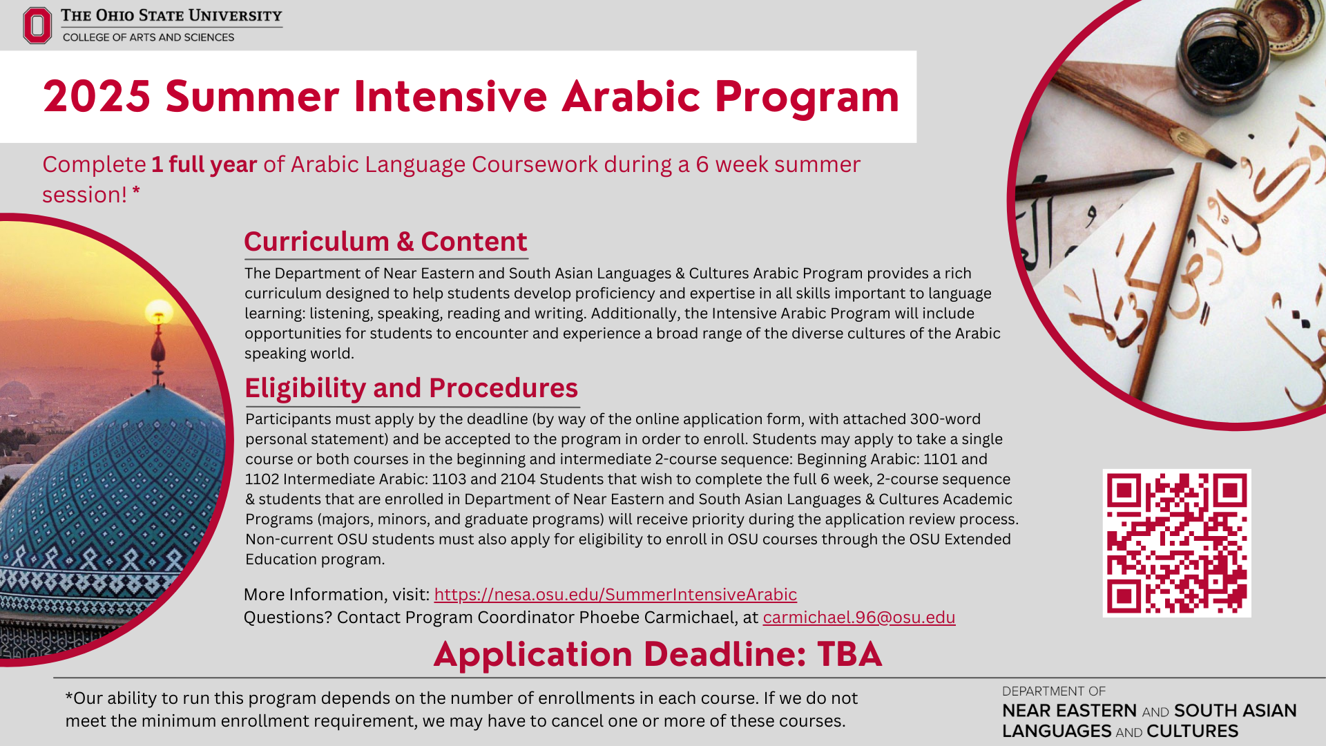 Summer Intensive Arabic Program flyer