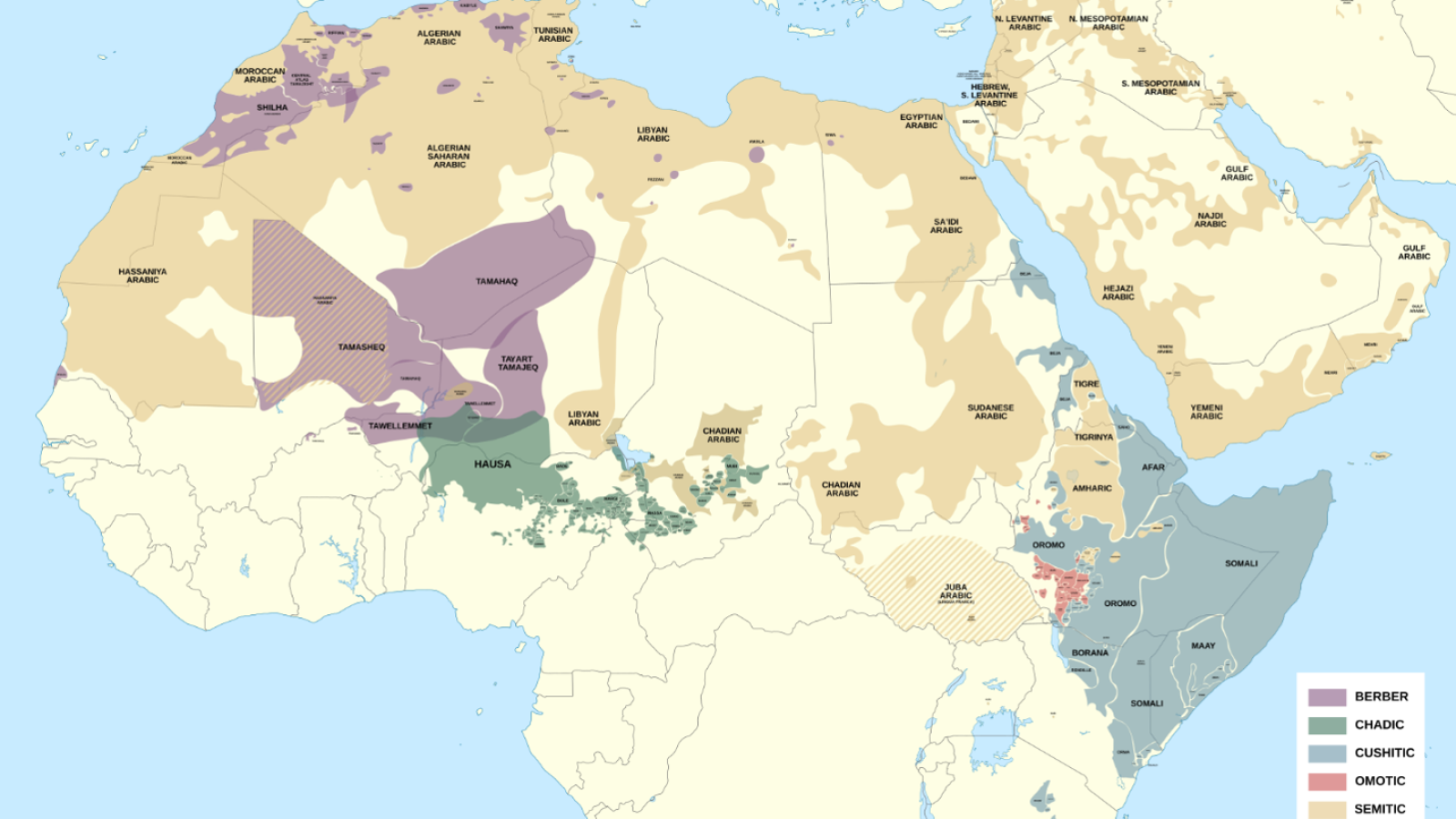 Map of Afro-Asiatic Languages (Wikicommons, CC BY-SA 4.0)